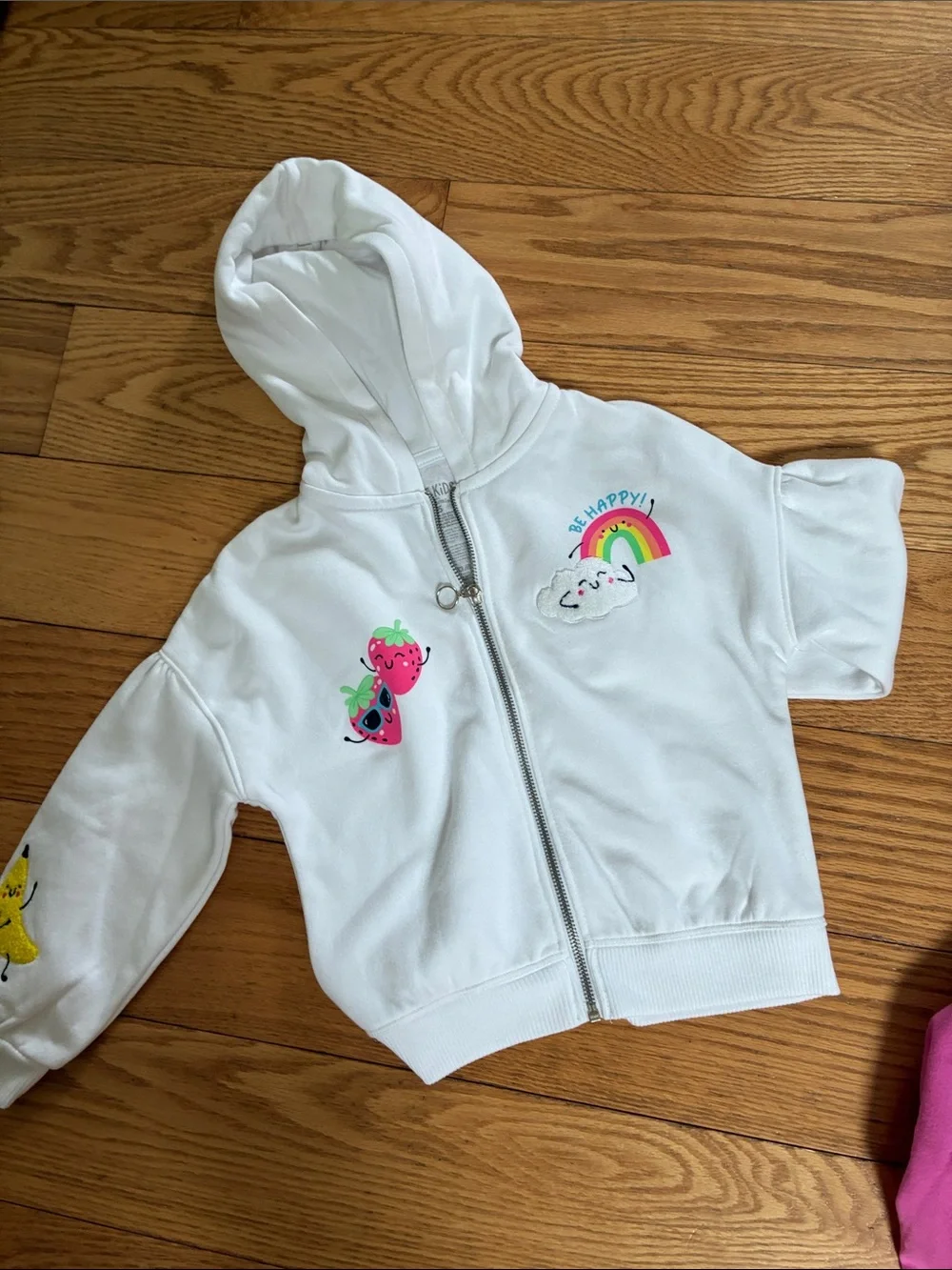 Old Navy Girls Bright Pink Hoodie with Rainbow & Fun Patches